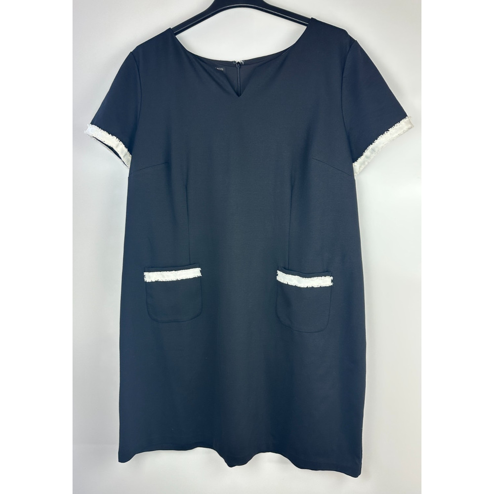 Talbots Ponte Shift Dress Fringe Pockets Black White Stretch Lined Plus Size 22W - Picture 2 of 11